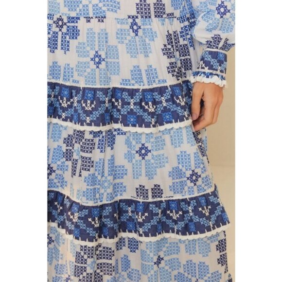 💕FARM RIO💕 Off-White Stitched Flowers And Girls Midi Dress ~ Small S NWT - Picture 6 of 16